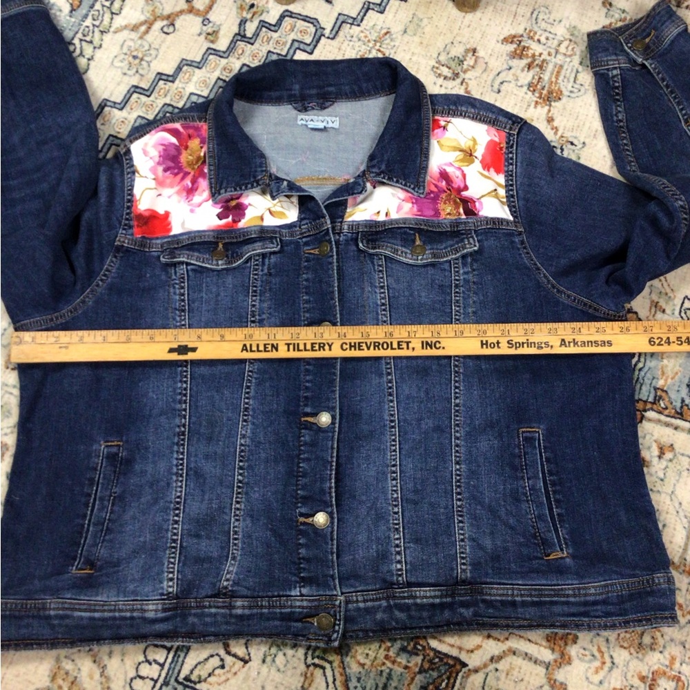 Upcycled Ava & Viv Floral-Accent Dark Blue Denim Jacket One of a Kind 3X - Picture 8 of 9